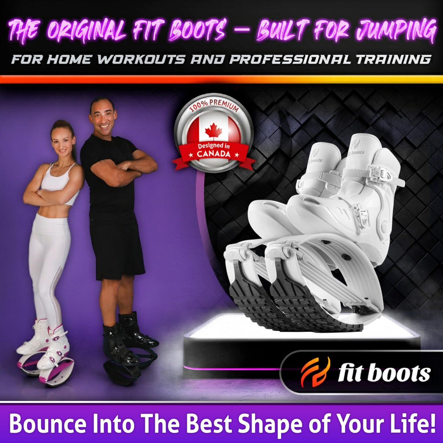 FIT BOOTS for Women Exercise - Premium Moon Shoes for Jumping, Kangaroo Shoes for Training, Cardio & Fun, Joint-Friendly, Rebounder Jumps Boots for Adults & Kids, Bouncy Workout (Women-White)