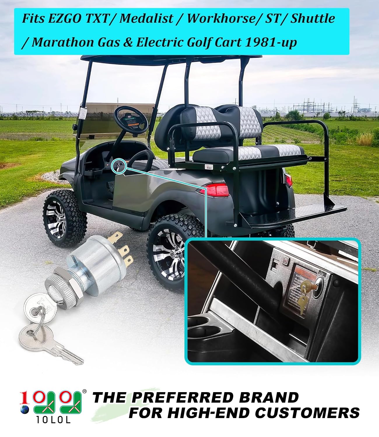 10L0L Golf Cart Ignition Switch for EZGO TXT, Workhorse, ST, Shuttle, Medalist & Marathon 1981-up, 4-Terminal Starter Switch Key, Replace OEM 33639-G01