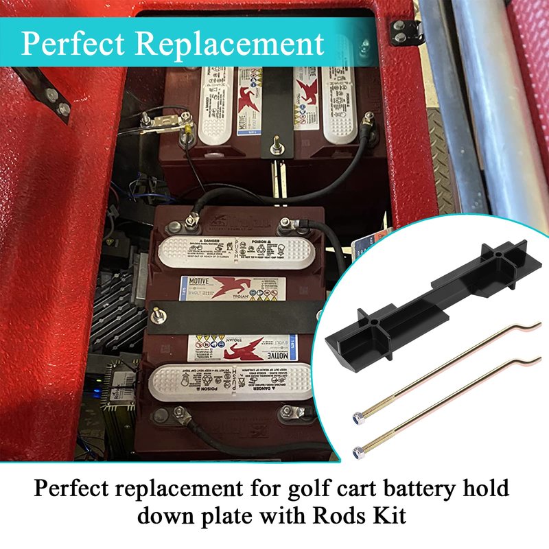 Golf Cart Battery Hold Down Plate with Rods Kit for EZGO TXT RXV 1994-up Gas and Electric Gas and Electric Golf Cart, OEM# 70045G01 01101-G01