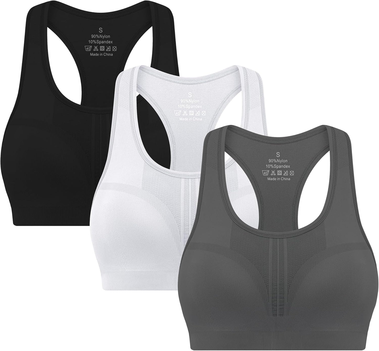 MIRITY 3-Pack High Impact Racerback Sports Bras for Women | Padded Wirefree Workout Bra for Gym & Yoga