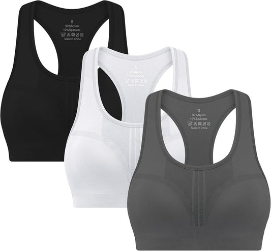 MIRITY 3-Pack High Impact Racerback Sports Bras for Women | Padded Wirefree Workout Bra for Gym & Yoga