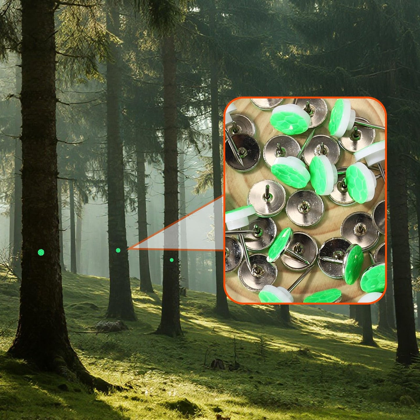 Lyreh 100pcs Reflective Tacks for Trail Marking, 2 Styles High Visibility Glow Tacks Marking Pegs Reflective Trail Markers for Hunting Hiking Tree Stand Camping
