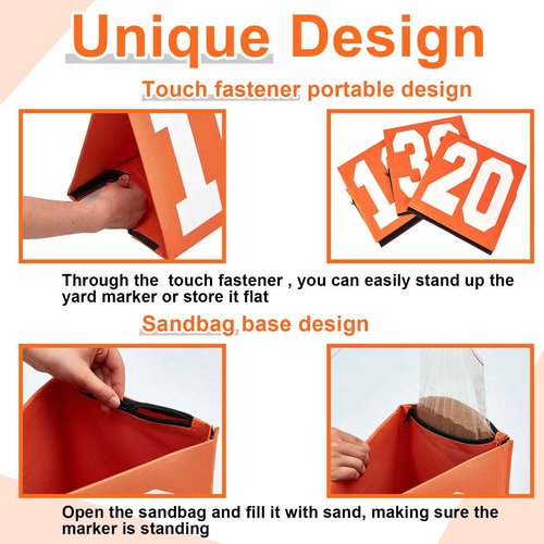 Liliful Set of 11 Football Yard Markers High Visibility Football Field Yard Line Markers 12.5 Inch Portable Weighted Yardage Marking with Carrying Bag for Sports Game Training
