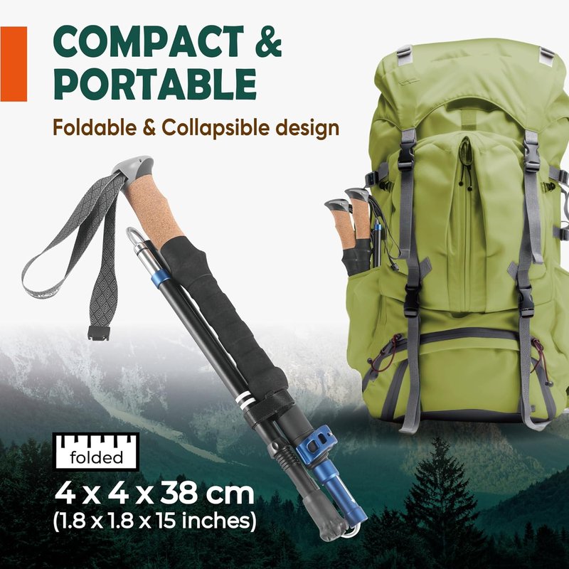Trekology Trek-Z Cork Grip Trekking Poles - Lightweight Adjustable Hiking Sticks | Compact Travel Design, Aluminum
