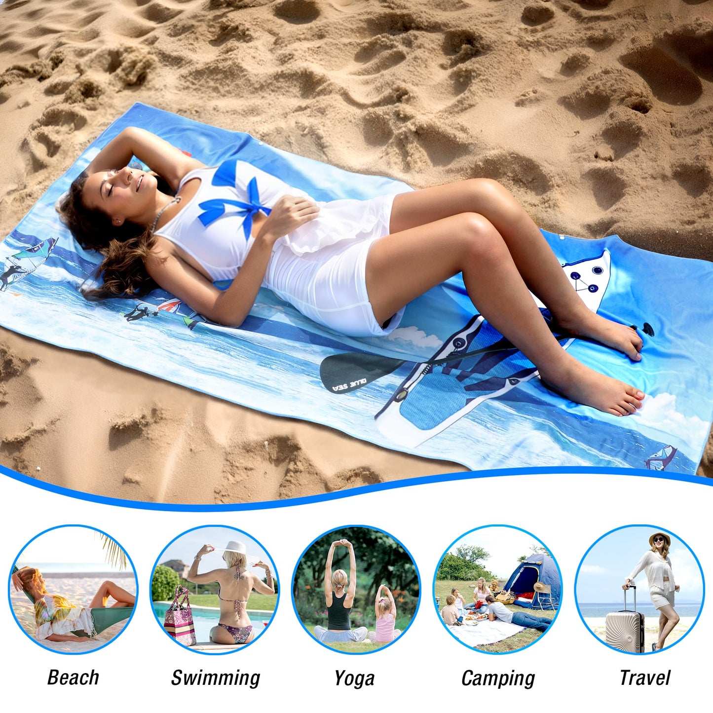 ZIOSINM Beach Towel Oversized, Microfiber Beach Towels 71"x35" Extra Large Beach Towel Microfiber Pool Towels for Beach Essentials, Camping Essentials, Cruise Ship Essentials (Paddle Board)