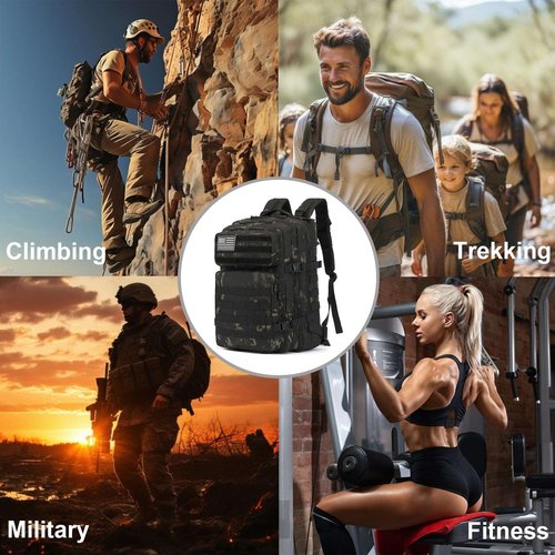Yusudan Military Tactical Backpack for Men Women, 3 Day Assault Pack Army Molle Bag Hiking Backpacks (CP Black)