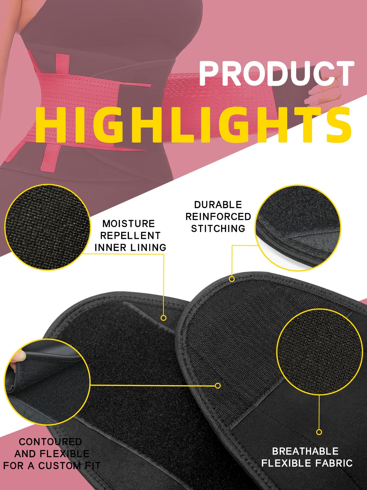 KOOCHY Waist Trainer for Women - Waist Trimmer Back Support Belt Sweat Wrap for Weight Loss Workout Fitness Gym Sport(Rose,L)