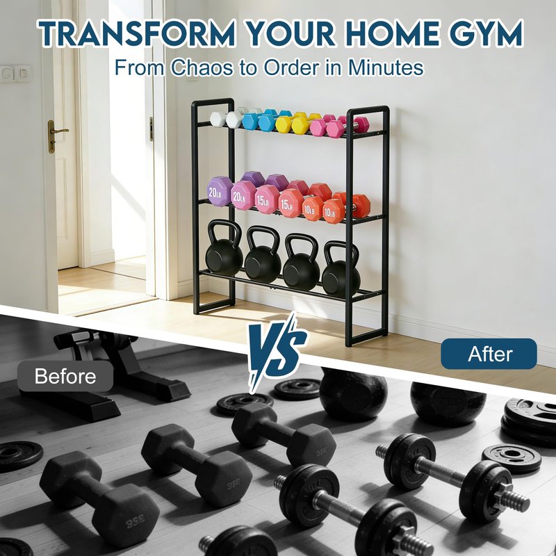 LOFTEY 3 Tier Dumbbell Rack, Weight Rack for Home Gym Dumbbells, 330 Lbs Capacity Weight Holder, Dumbbell Rack Stand Only