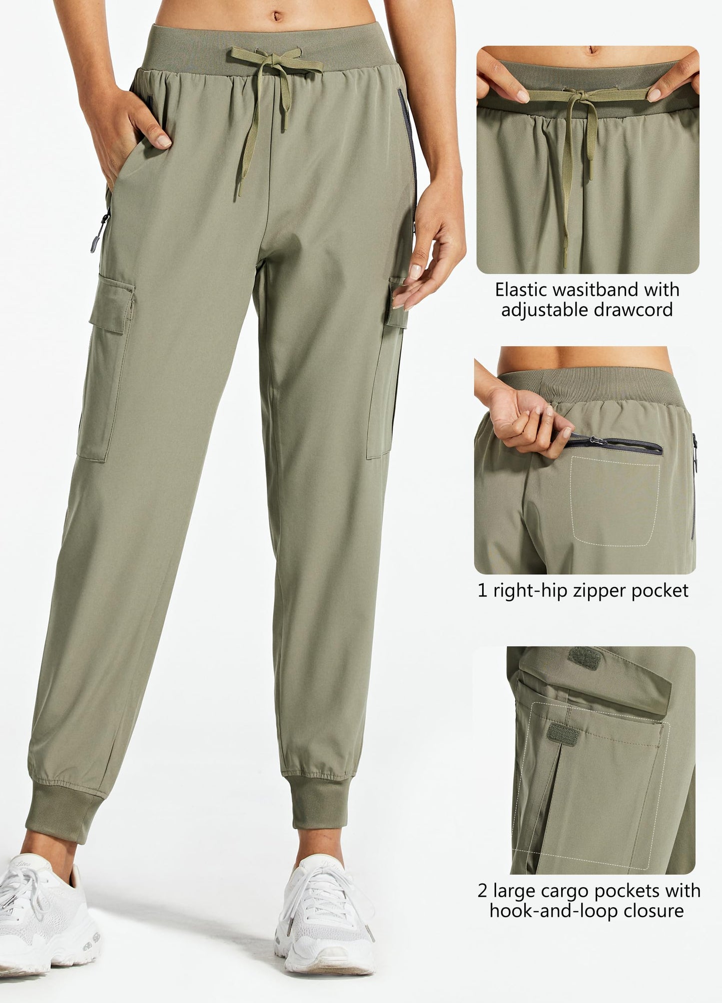 Libin Women's Cargo Joggers Lightweight Quick Dry Hiking Pants Athletic Lounge Casual Travel, Silver Sage XS