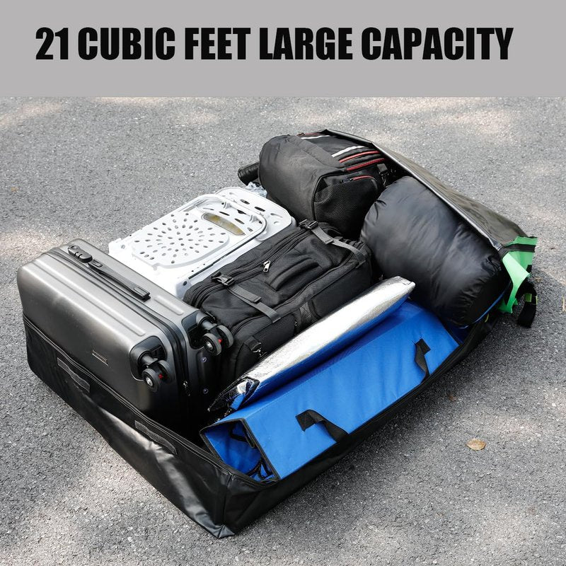 FANXIN Car Roof Bag, Rooftop Cargo Carrier 21 Cubic Feet, Waterproof Car Topper Luggage Carrier with/Without Rack, Includes Anti-Slip Mat, 8 Reinforced Straps, 8 Door Hooks, Luggage Lock, Storage Bag