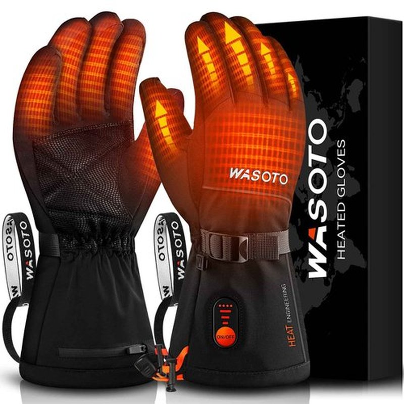 Heated Gloves for Men Women 7.4V Battery 22.2WH Rechargeable Heated Ski Gloves Touchscreen Waterproof Electric Heated Fishing Gloves for Winter Work Skiing Raynaud Riding(Black,L)