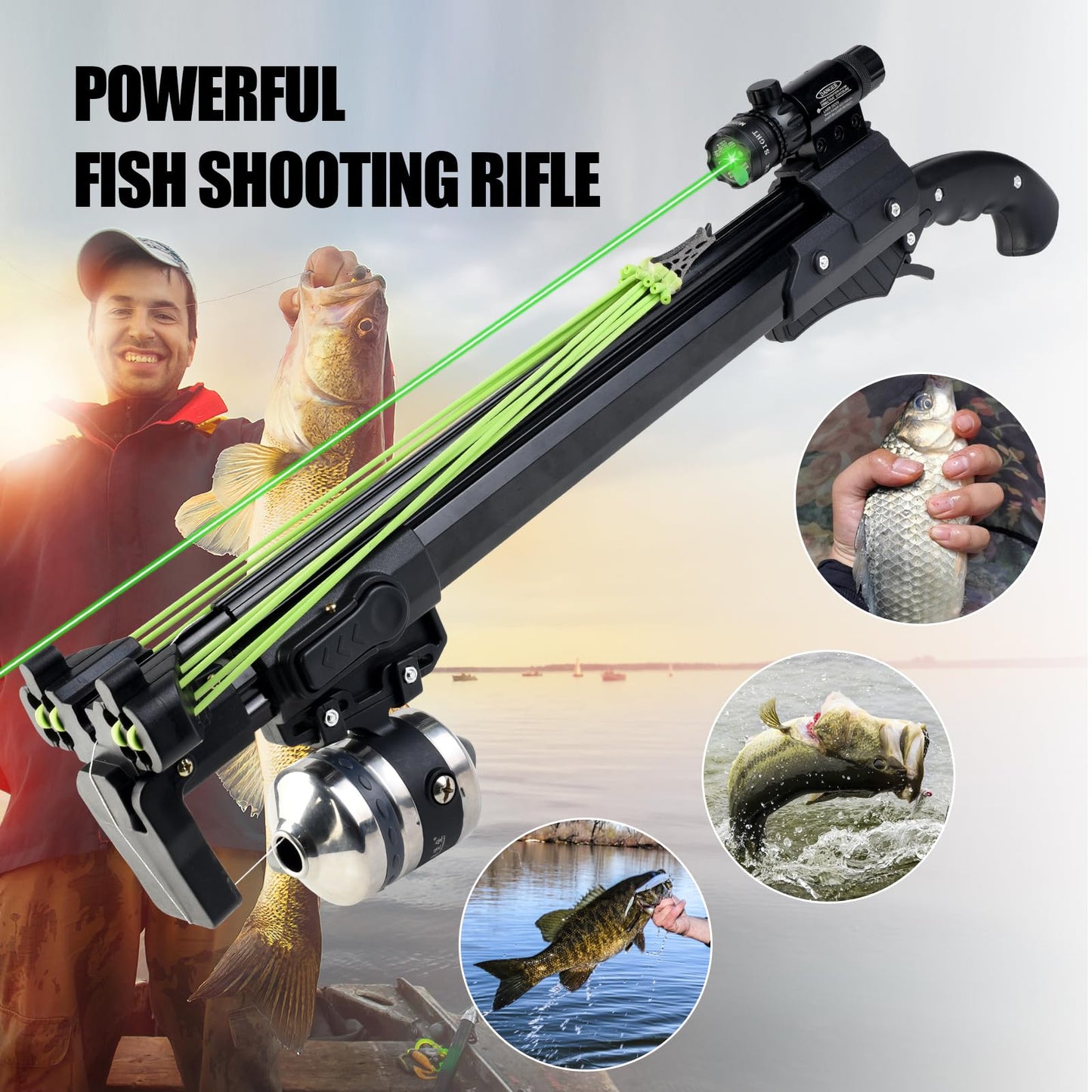 Catch&Hunt Fishing Slingshot, Professional Pole Stretching Shooting Catapult with Metal Fishing Wheel, Fish Dart, and Rubber Band