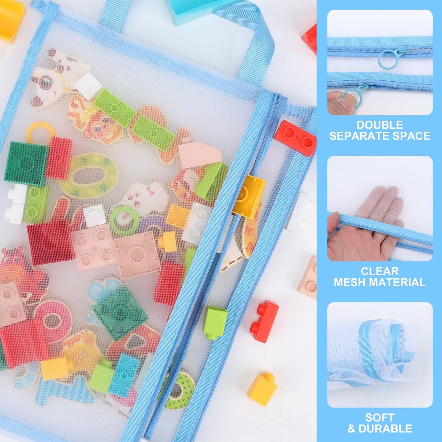 12 Pack Mesh Zipper Pouch Bags - Double-Layer Nylon Storage for Classroom Organization | Breathable See-Through Design