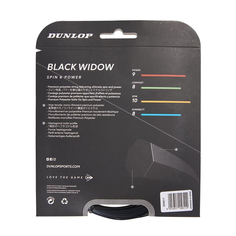 Dunlop Sports Black Widow Tennis String, 17G, 1 Set