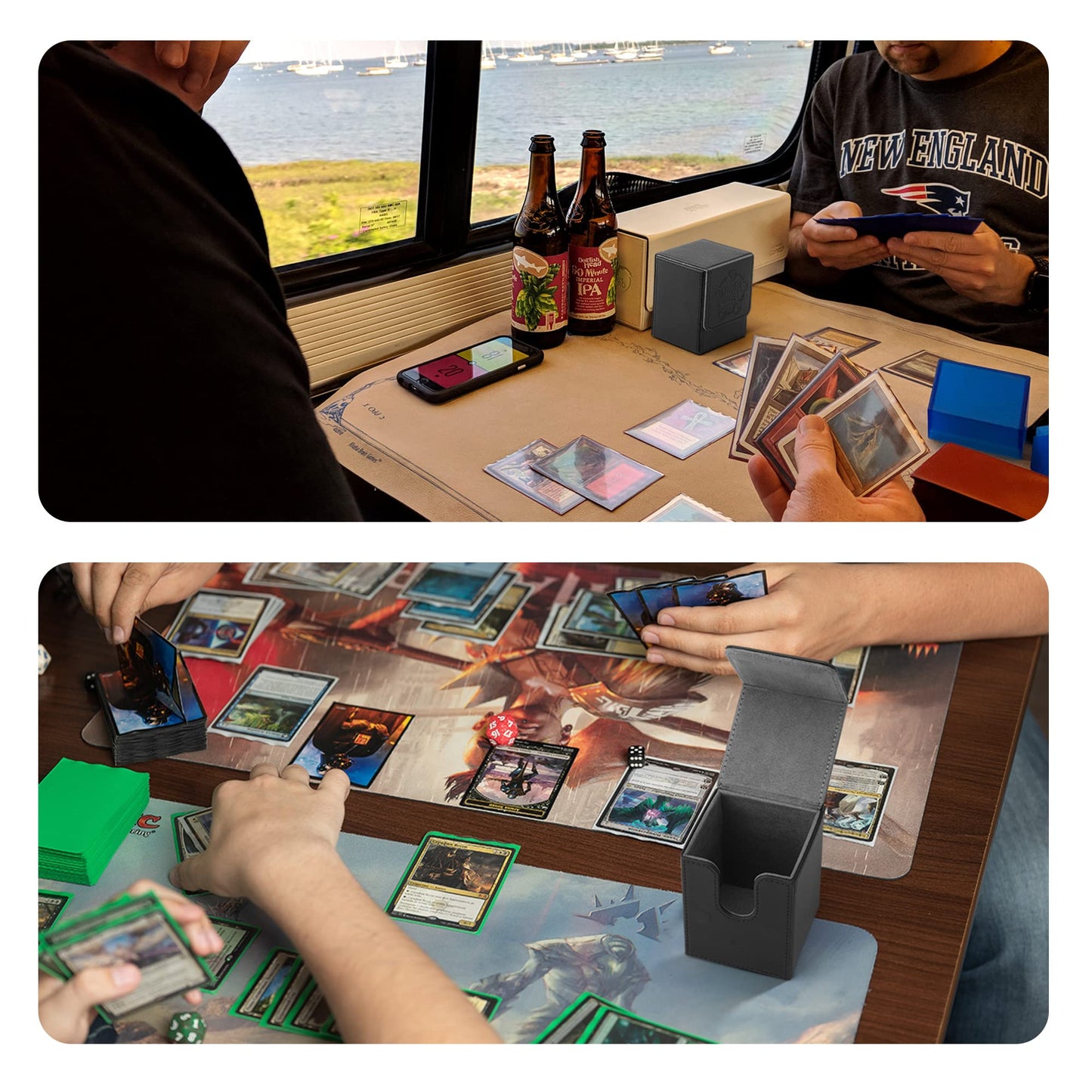 TCGUARD Card Deck Box for MTG Card Storage Box Holds 100 Plus Single Sleeved Cards, Microfiber Lining and Leather Card Box Compatible with Trading Card Games TCG, Yugioh Cards, etc. (Red)