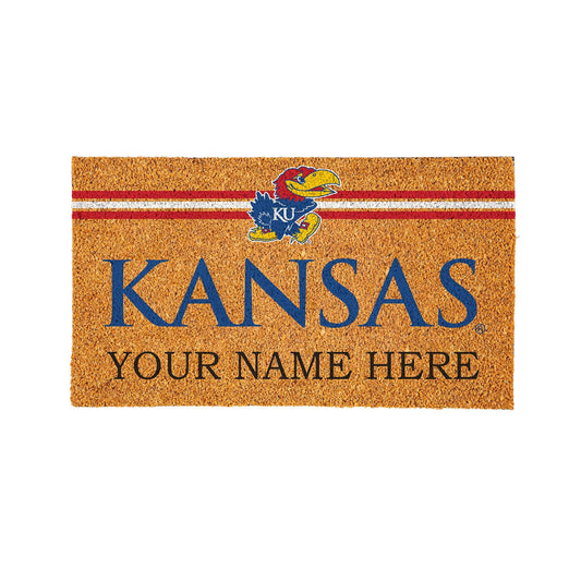 Team Sports America NCAA University of Kansas College Personalized Coir Door Mat, 18 x 30 Inches Custom Name Doormat, Front Door Welcome Mats