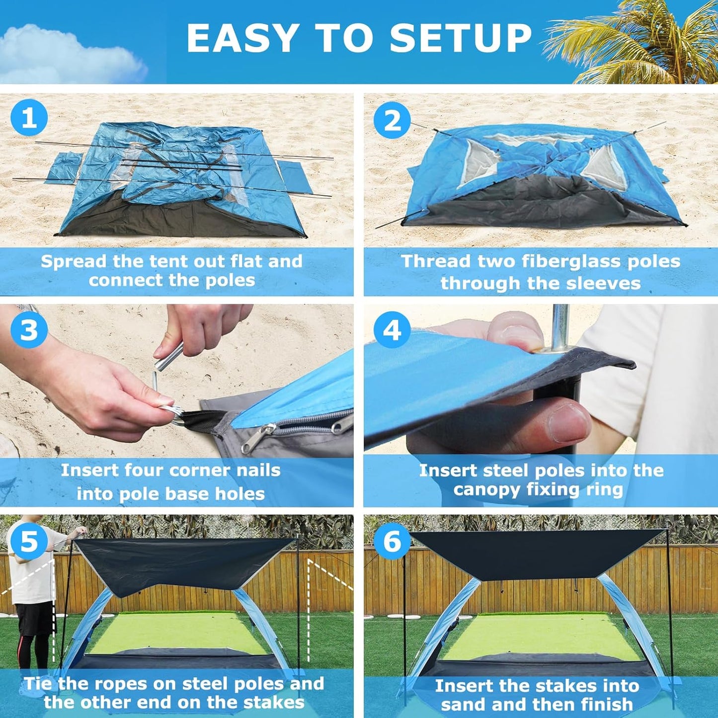 Gorich Beach Tent - Portable Sun Shelter with UPF 50+ UV Protection | Easy Setup for 3-8 People, Lightweight & Compact