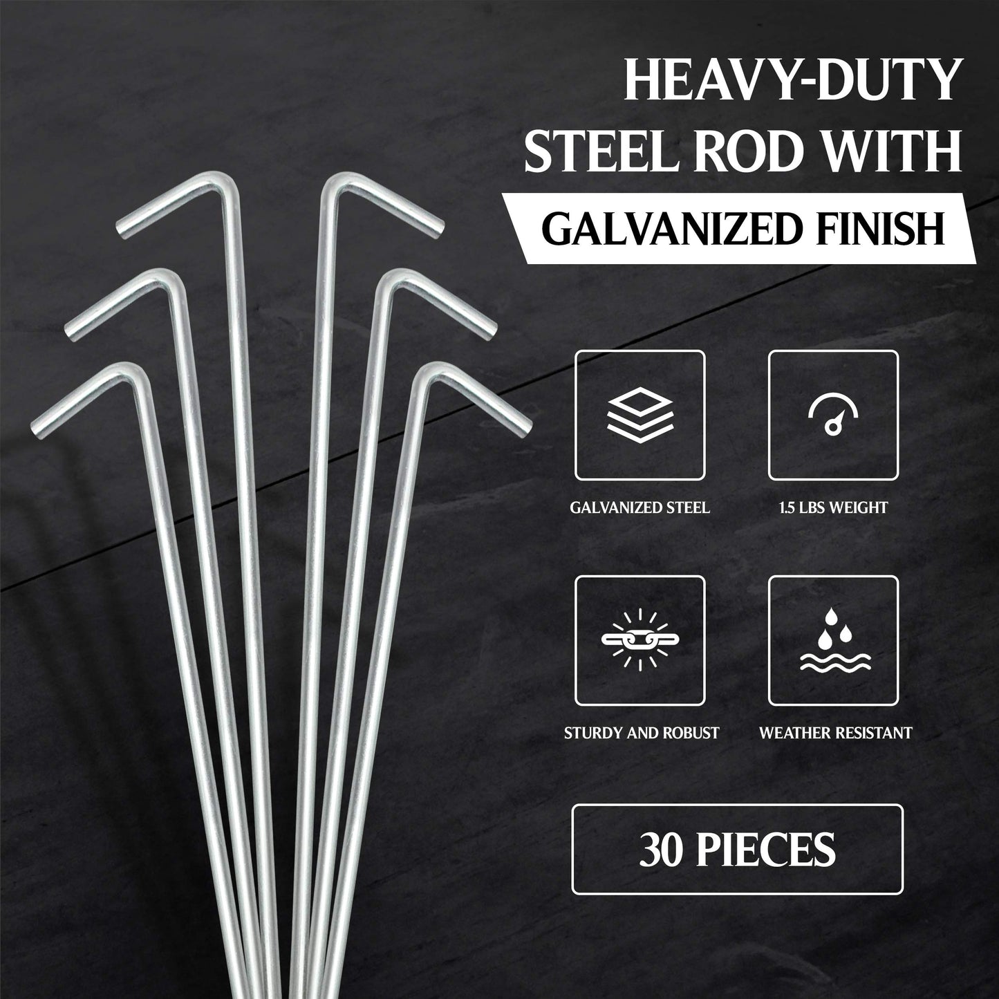 RAM-PRO 20-Piece Tent Garden Stakes Heavy Duty, Galvanized Steel Pegs Rust-Free Garden Edging Fence Hook, Landscape Pins | for Outdoor Camping, Soil Patio Gardening, & Canopies (9")