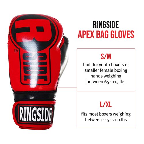 Ringside Apex Bag Gloves, IMF-Tech Boxing Gloves with Secure Wrist Support, Synthetic Boxing Gloves for Men and Women, Red and Black, S/M