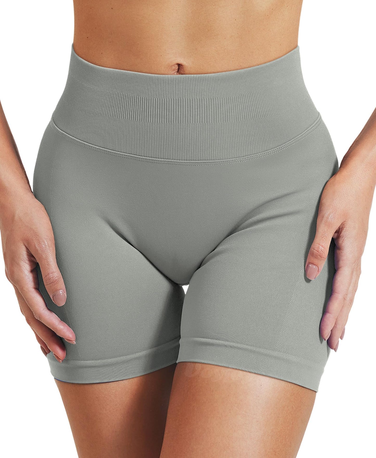 VOYJOY Women Workout Impact Shorts 2.5"/ 3.6"/ 4.5"/ 6" Scrunch Butt Lifting Gym Seamless Booty Biker Shorts Light Grey