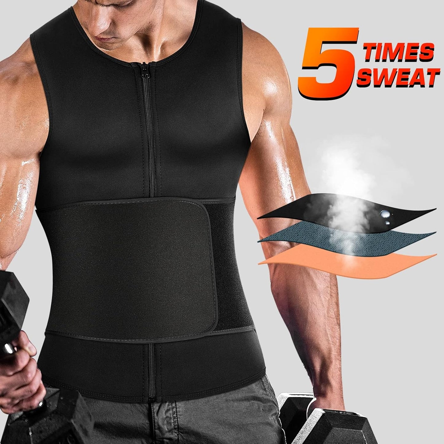 Men's Waist Trainer Sauna Suit Shirt - Compression Vest for Gym Workouts & Sweat Boosting | Fitness Top