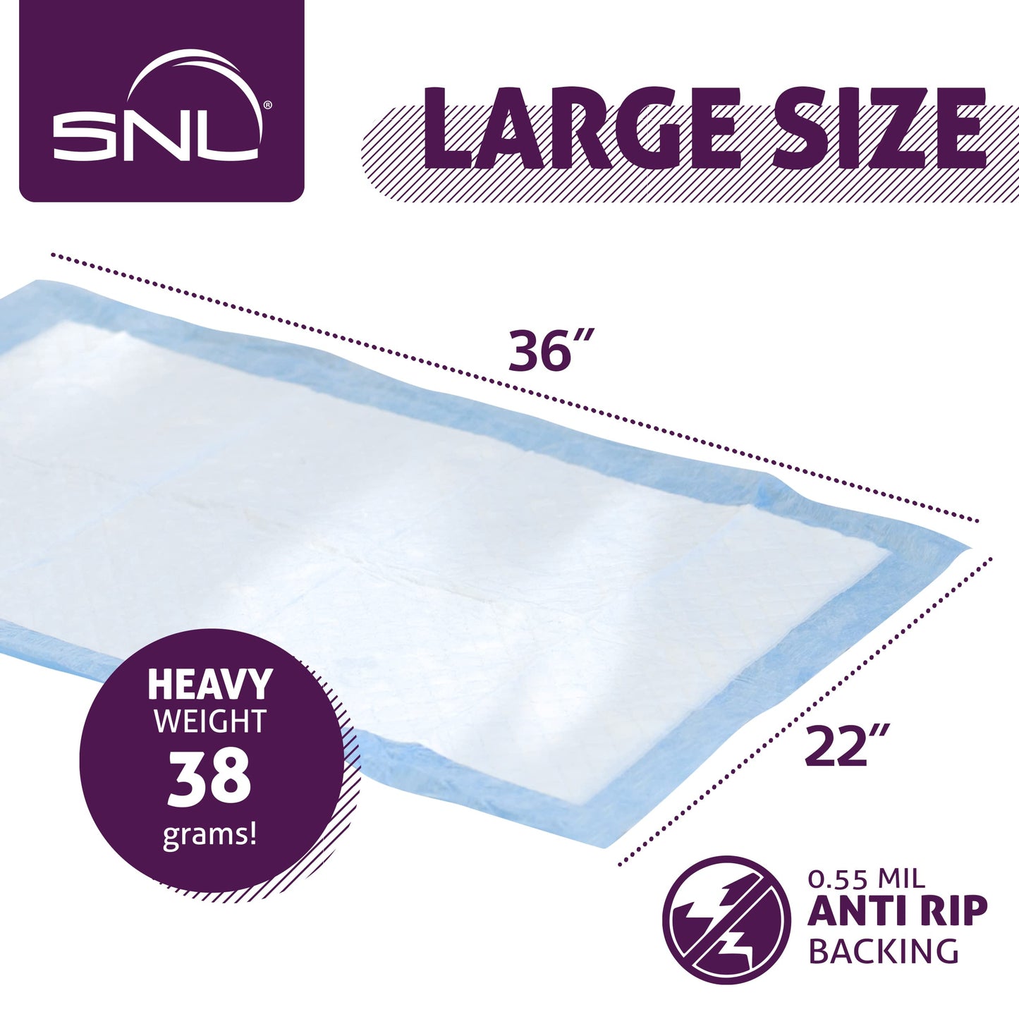 Large 22 x 36 Inches Premium Disposable Underpads by SNL - Chux - 25 Pack - Excellent Absorbency, Fluff Heavy Weight Cotton Top - Pet, Baby, Bedding and More - Made in USA