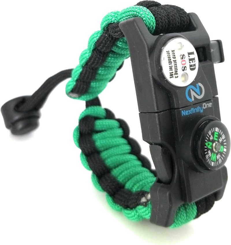 Survival Paracord Bracelet Set - 550 Grade with SOS LED Light, Fire Starter, Compass & Whistle | Adjustable for Men & Women