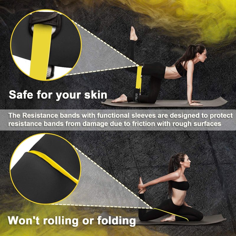 Supertrip Resistance Loop Bands with Protective Sleeves Booty Bands for Women Men 2 Pack Latex Resistance Bands and 1 Pair Non-Slip Functional Sleeves Nylon Webbing Neoprene Padding