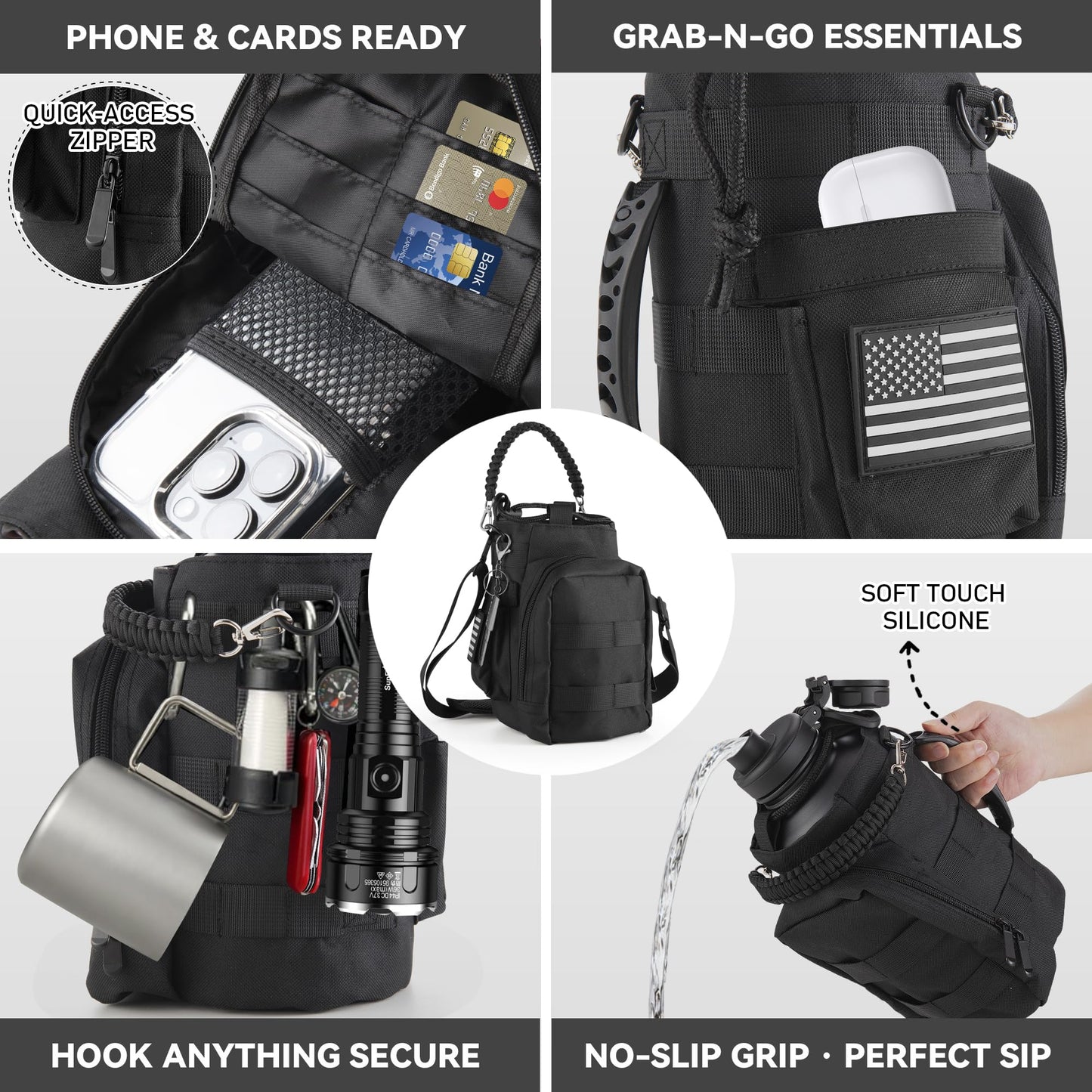 KXIAOCHEN Water Bottle Carrier, 36/40/46/60/64/87 oz Insulated Water Bottle Holder, water bottle carrier with strap, Sports Water Bottle Pouch for Hiking, Walking, Camping, Climbing