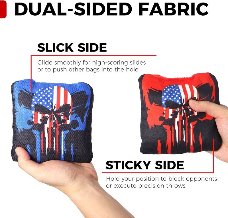 Professional Cornhole Bags Set of 8 - Regulation 6”x6”, Dual-Sided Slick & Stick | Quad-Stitched Durability