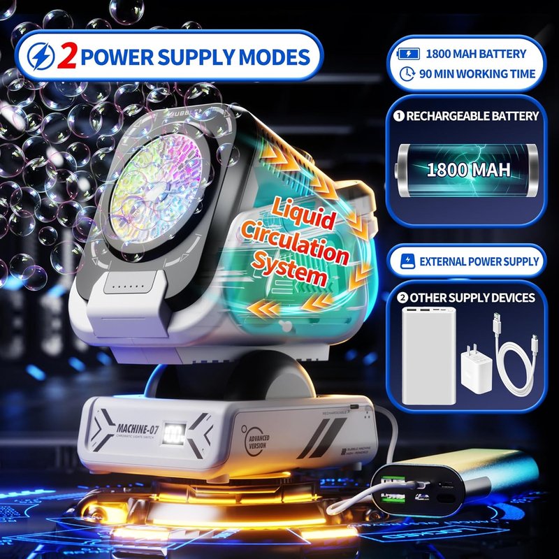 Upgraded Bubble Machine - Remote Control & RGB Lights | Rechargeable 1800mAh Battery for Kids' Parties & Outdoor Fun