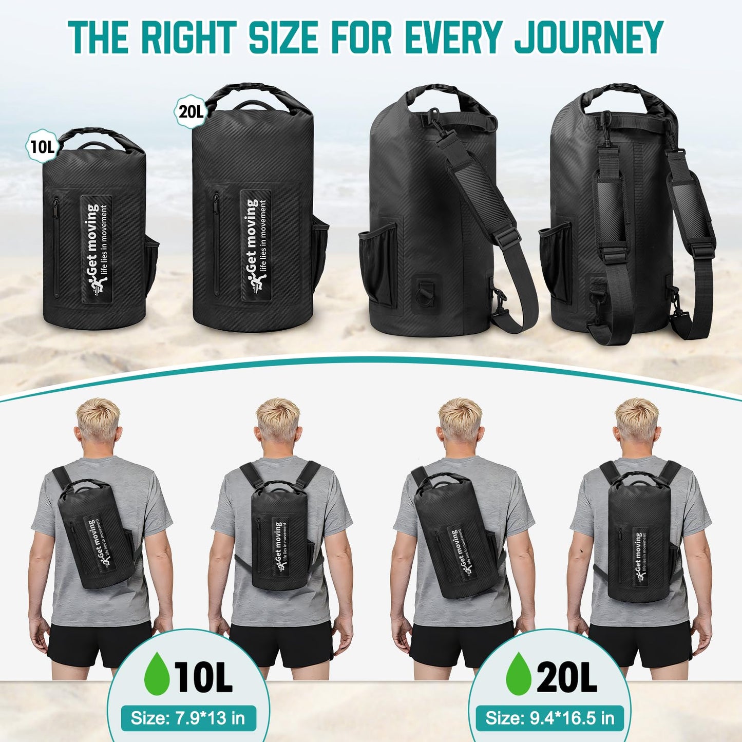 BKNOOU Dry Bag Waterproof for Kayaking, Roll Top Backpack for Women Men