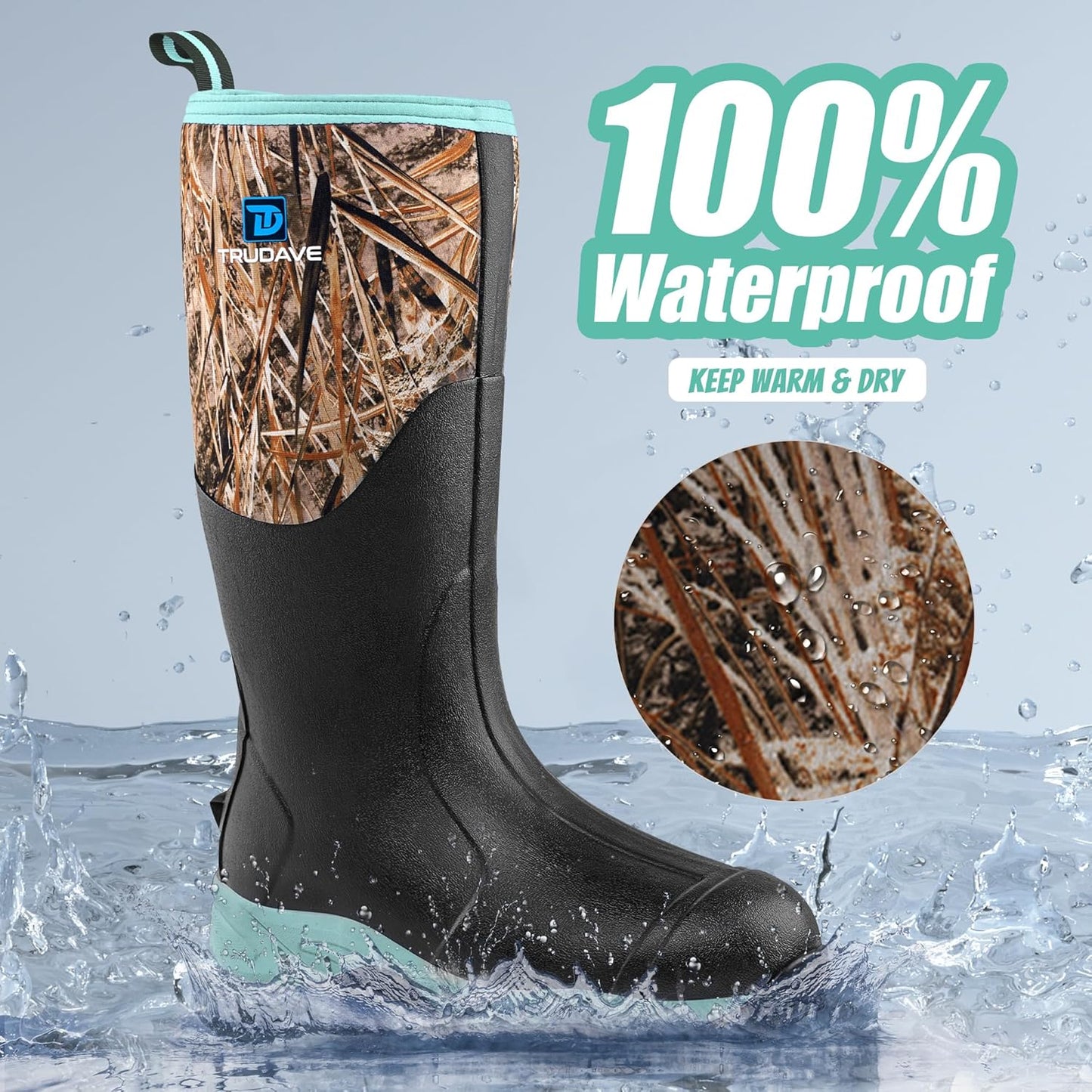 Rubber Boots for Women - Waterproof Insulated Mud Rain Boots with Steel Shank | Anti-Slip Outdoor Work Boots, Size 6-11