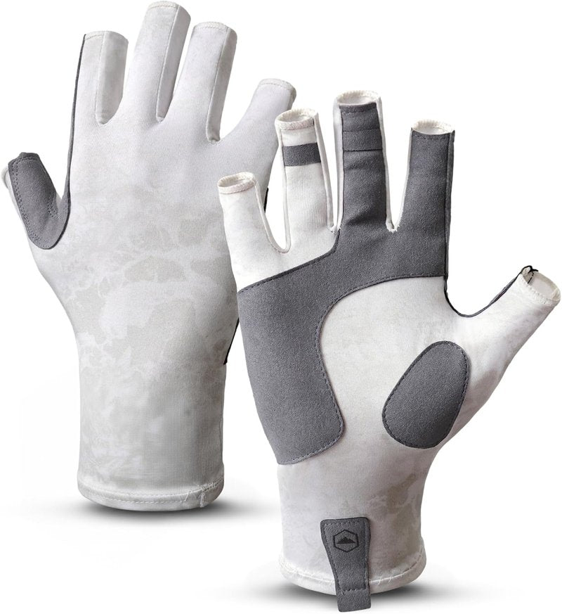Fingerless Fishing Gloves - UPF 50+ UV Protection | Reinforced Grip for Kayaking & Rowing - White