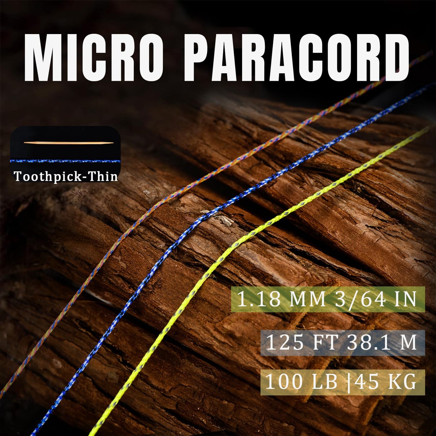 WEREWOLVES 1.18mm Micro Paracord – 125ft (38m) Lightweight Survival Cord,Thin Braided Rope for Survival Bracelets, DIY Crafts, Camping, Fishing, Wind Chime Replacement (Zebra Stripes, 125 ft)