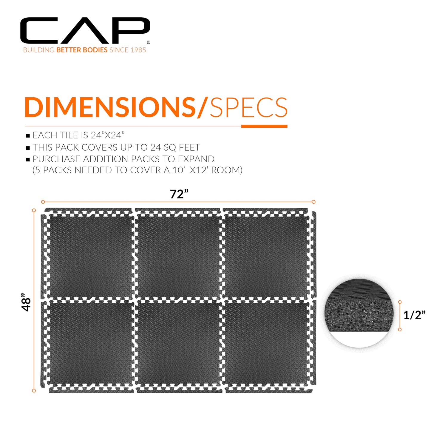 CAP Puzzle Exercise Mat 24" x 24" x 1/2", 6 pieces