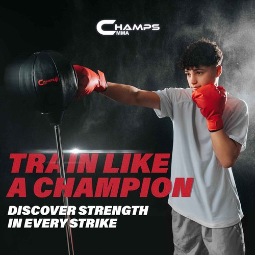 Champs MMA Punching Bag for Kids with Stand | Freestanding Reflex Bag Dummy | Adjustable Height Punch Bag Stand with Gloves – Exercise Equipment for Agility, Hand-Eye Coordination Workout Kit