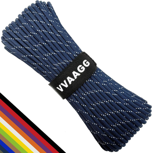 VVAAGG Reflective Paracord Rope 100FT, 7 Strand Nylon para Cord Lanyard Utility 550 Parachute Cord, 4mm Thin Tent Rope for Outdoor Camping Hiking (Navy Blue)