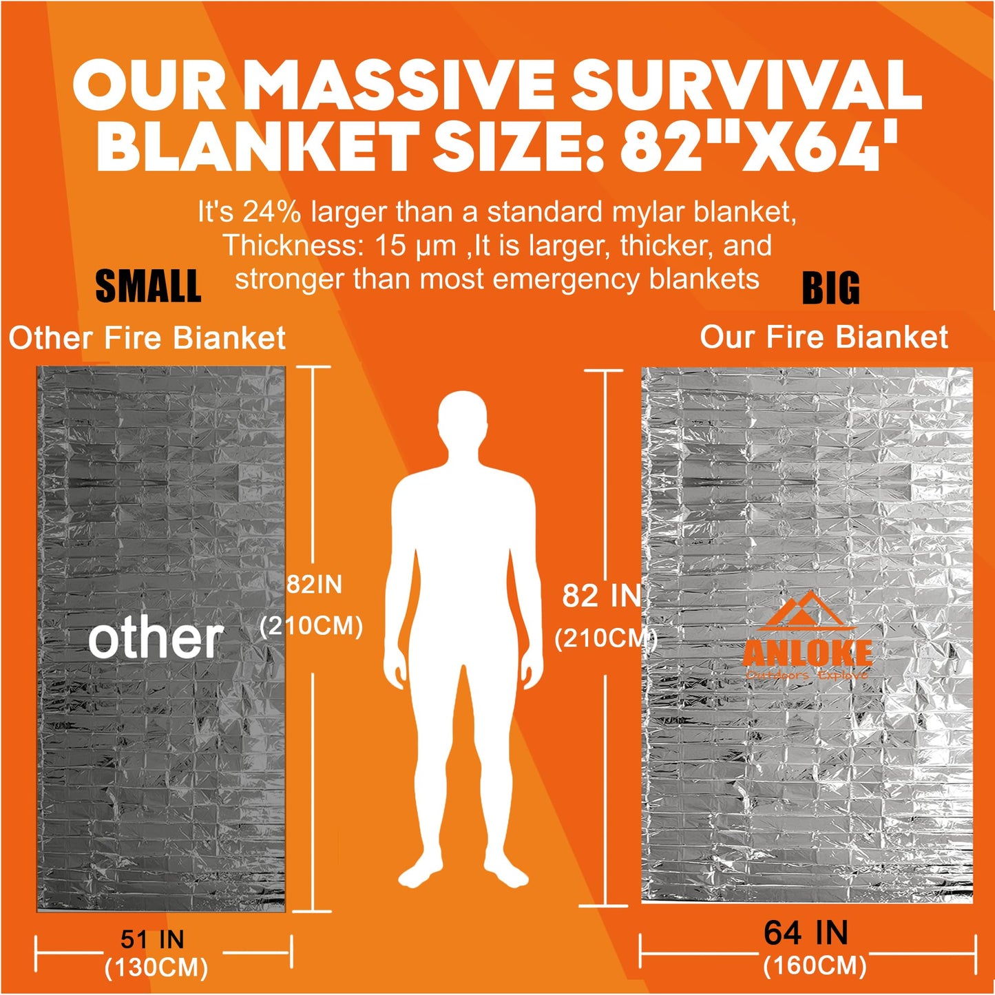 Emergency Blankets Mylar Thermal Blanket,(10 Pack) of Gigantic Space Blanket 82 * 64 in. Survival Blankets Heavy Duty Camping Gear,First Aid