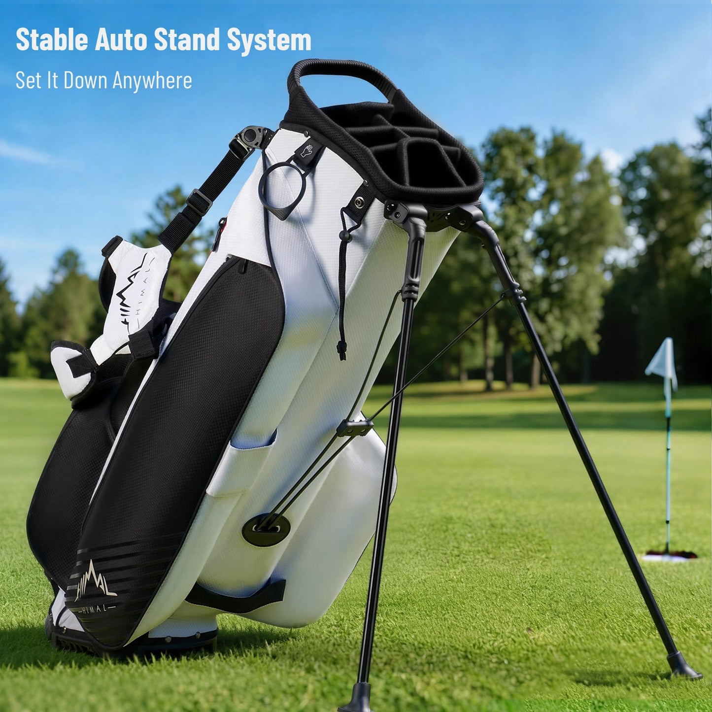 UNIHIMAL 8-Way Golf Stand Bag, Lightweight Walking Golf Bag with Full-Length Dividers, Cooler Pocket and Rain Hood, for Men Women, Black White