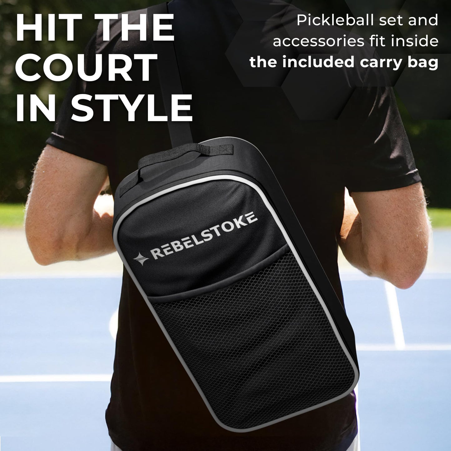REBELSTOKE Pickleball Paddles Set of 4 – Premium Fiberglass Paddle Set with 14mm Polypropylene Honeycomb Core – Complete Bundle with 8 Indoor/Outdoor Balls & Carry Bag – for Beginners to Advanced