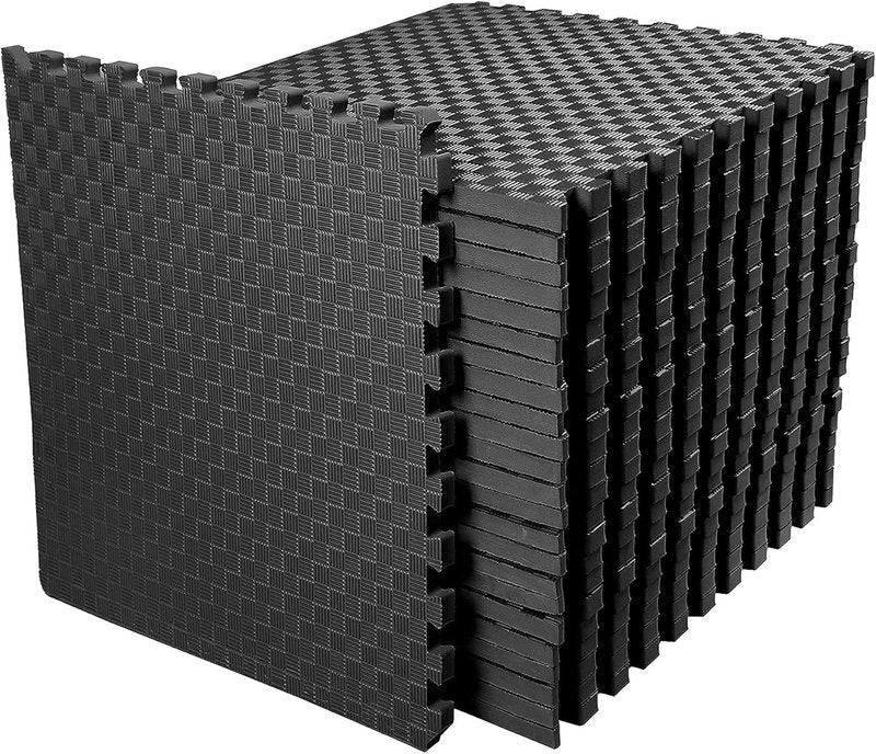 BalanceFrom Puzzle Exercise Mat - 1" Thick EVA Interlocking Foam Tiles for Home Gym | Black, 24" x 24" (72 Sq Ft, 18 Tiles)
