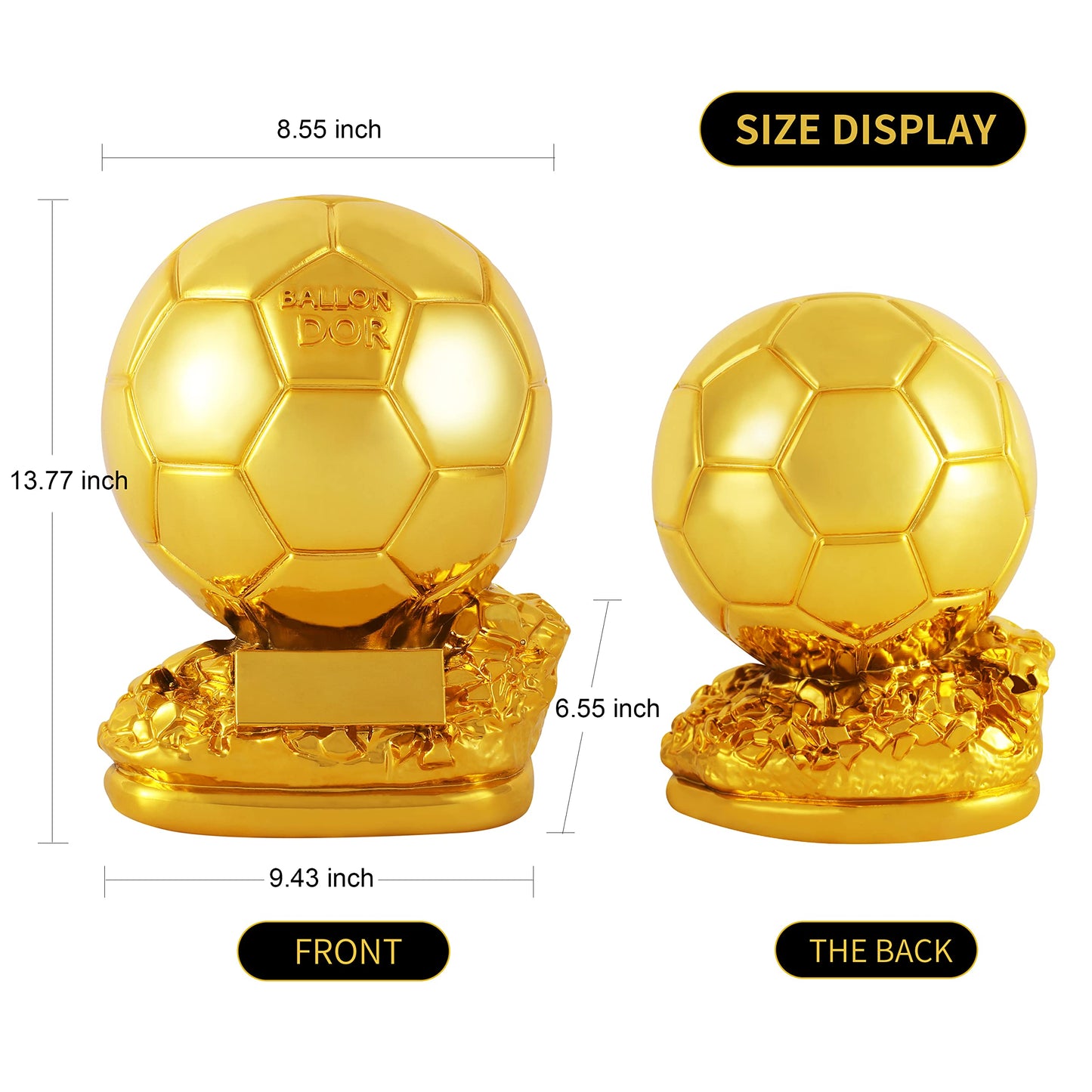 Fubosi 8.26 Inch Ballon d'Or Trophy Football Trophy, Golden Ballon Football Trophy, Best Soccer Trophy Resin Replica with Electroplating Process for Office Decorations Fans Gifts and Birthday Gift