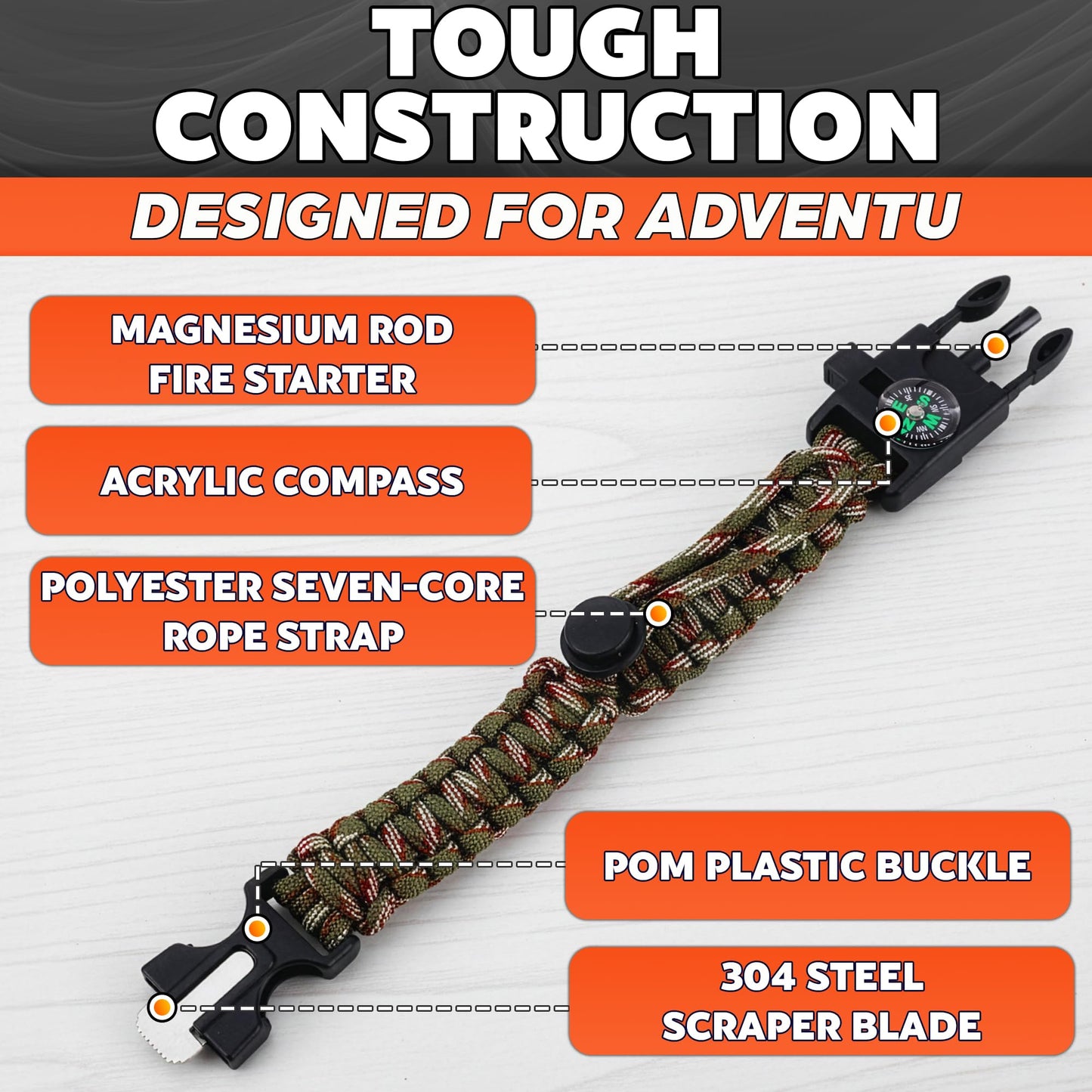 NADOBA Paracord Bracelets, Set of 2, 11.8 ft Nylon Cord (Black & Camo)