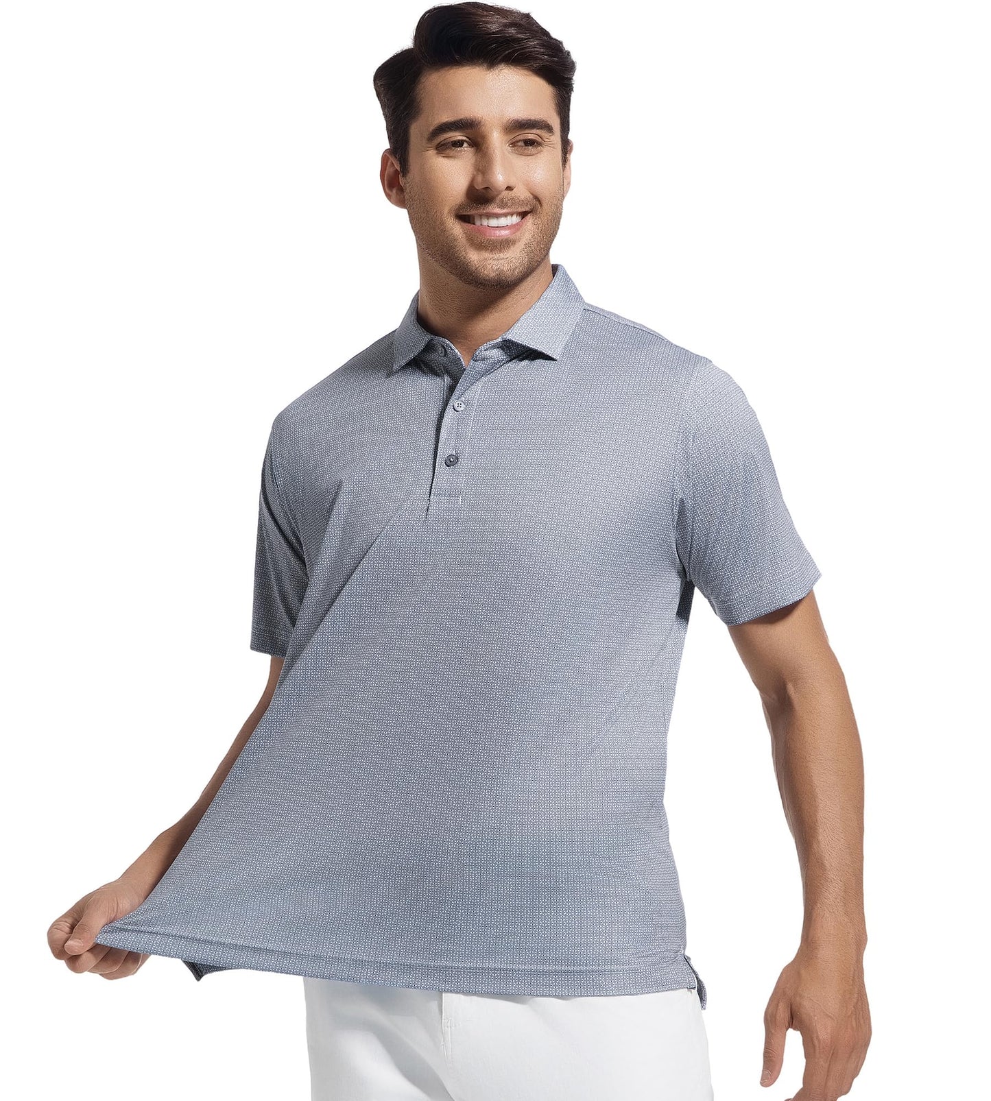 SAMERM Mens Golf Shirts Short Sleeve Dry Fit Performance Moisture Wicking Print Sport Polo Shirts for Men Casual，Black Dots，L