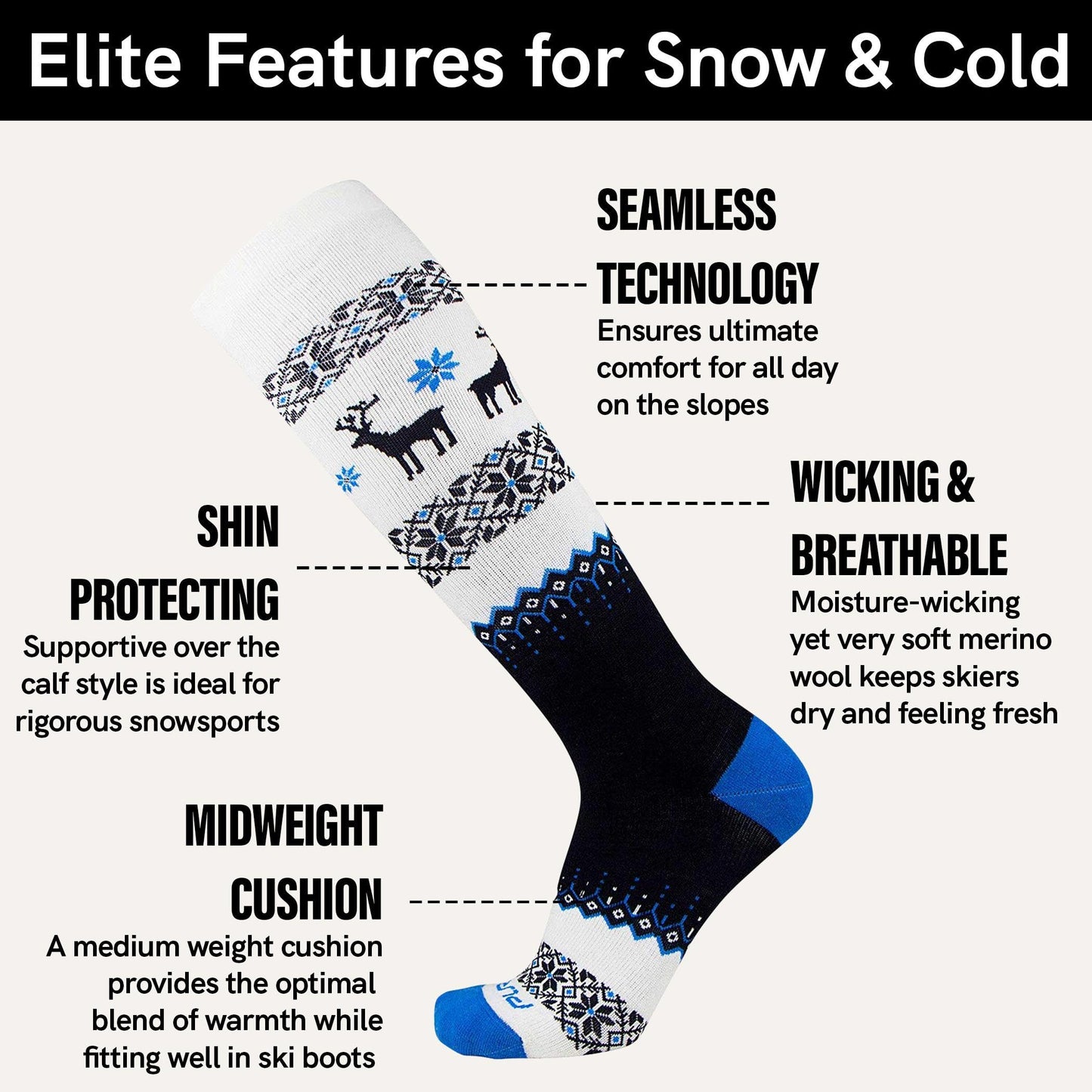 Pure Athlete Warm Wool Ski Socks Winter – Women Skiing Merino Snowboard Pack Men