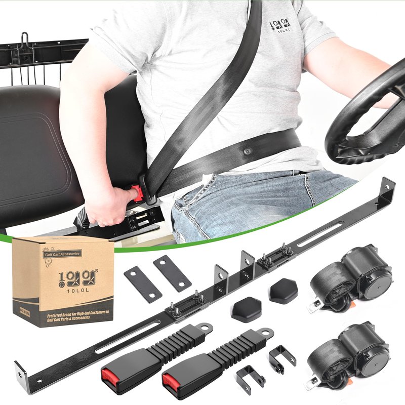 10L0L 3-Point Golf Cart Seat Belt Kit for EZGO TXT & Club Car DS, Retractable Safety Belts with Bracket, Street Legal