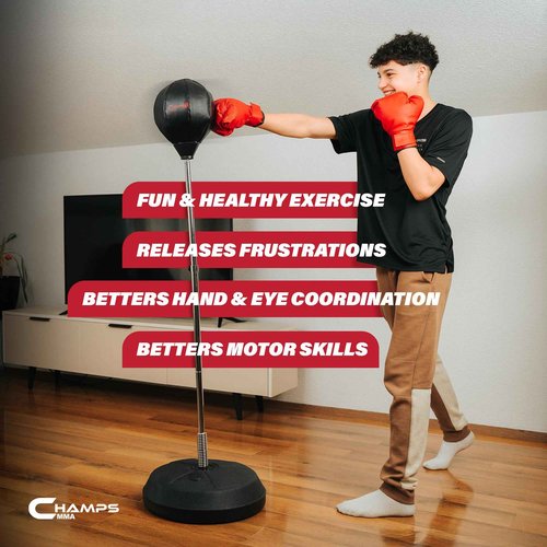 Champs MMA Punching Bag for Kids with Stand | Freestanding Reflex Bag Dummy | Adjustable Height Punch Bag Stand with Gloves – Exercise Equipment for Agility, Hand-Eye Coordination Workout Kit
