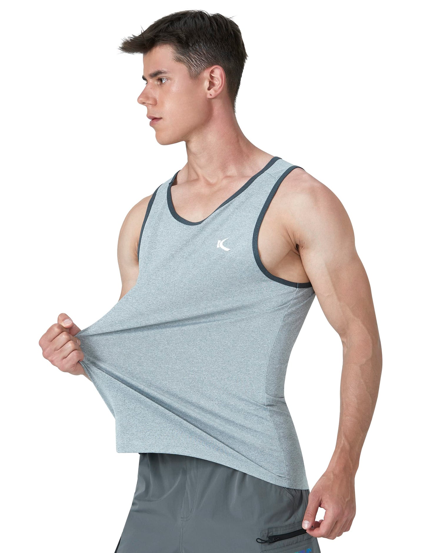 KPSUN Men's Quick Dry Tank Tops Athletic Workout Gym Bodybuilding Fitness Sports Sleeveless Shirts for Beach Running (Light Grey L)