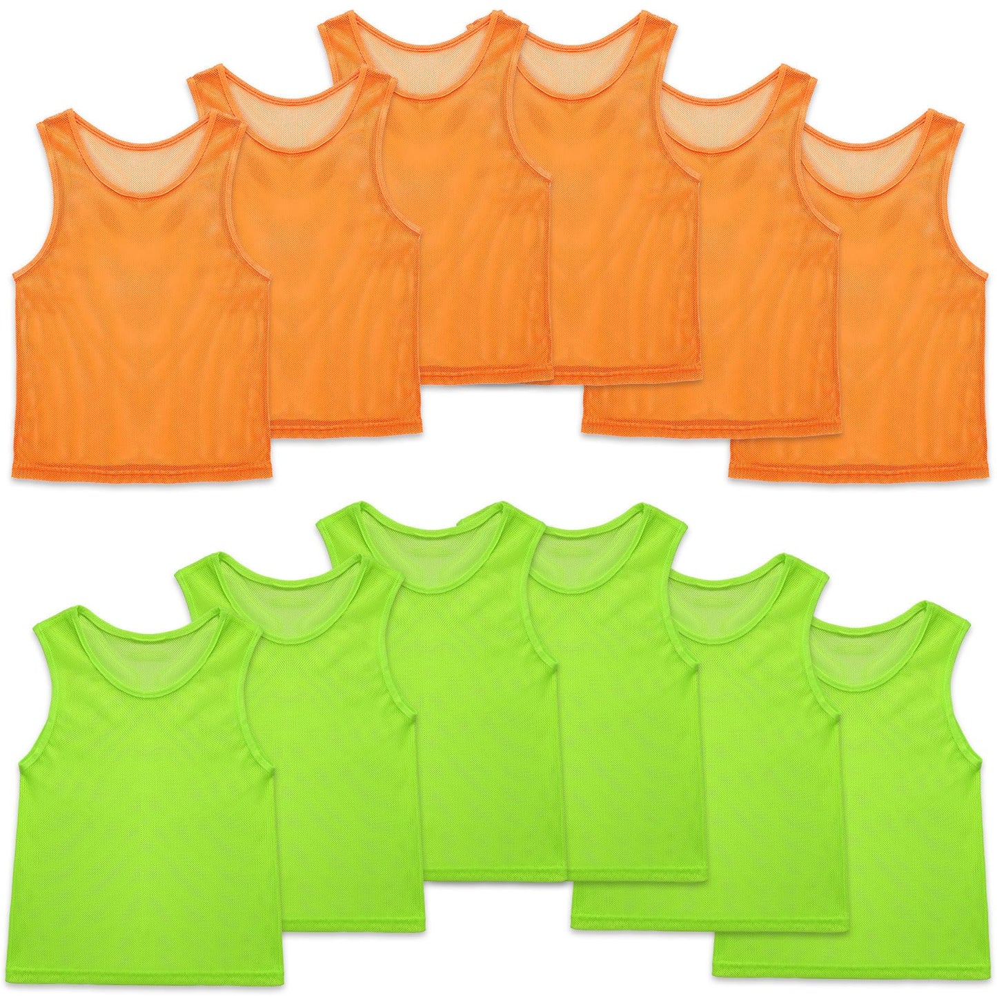 Sintege 12 Pcs Soccer Pinnies Pennies Jersey Scrimmage Vest Sports Practice Jersey Mesh Basketball Vest for Youth Adult Kids(Medium,Green, Orange)